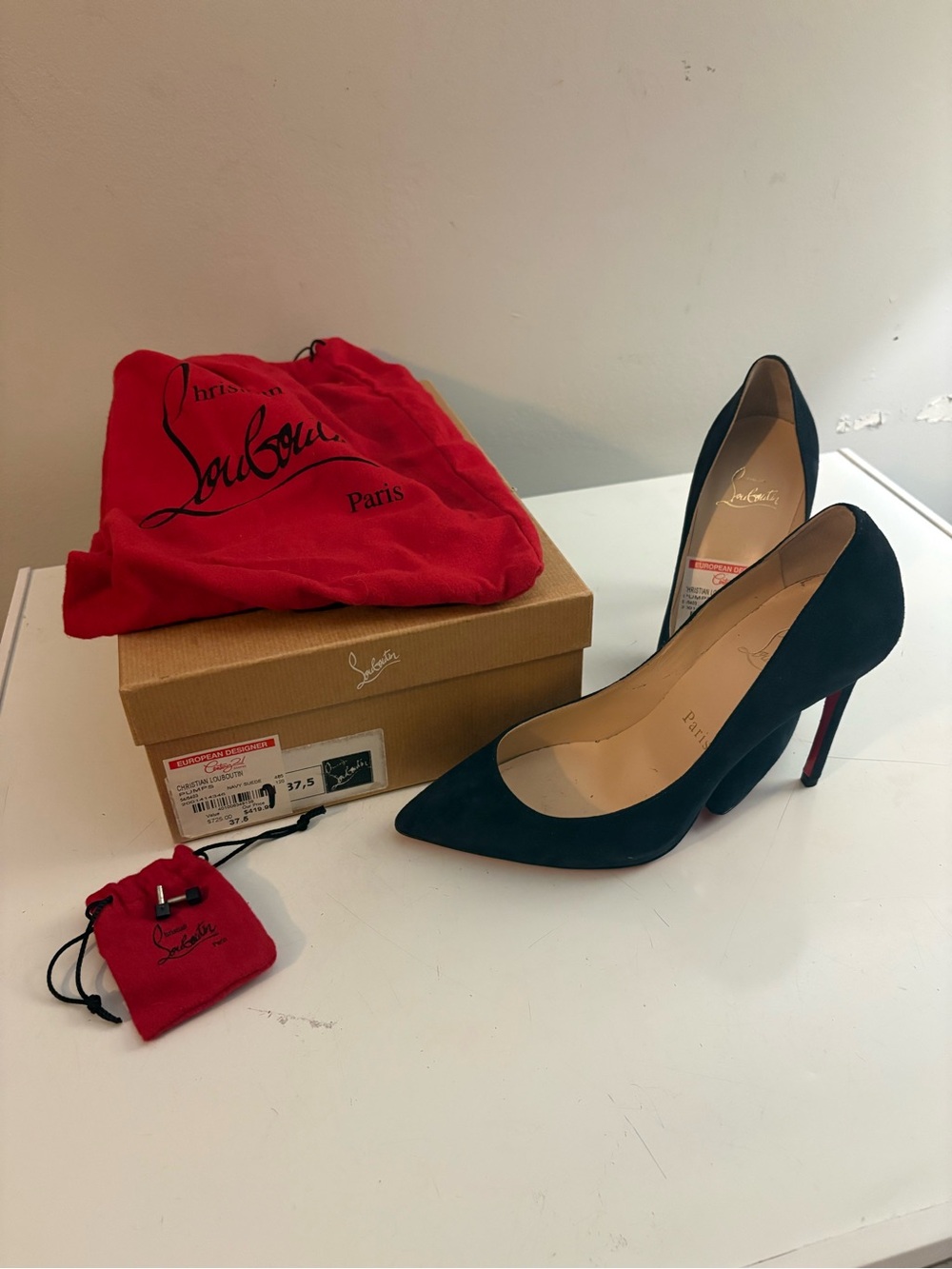 Christian Louboutin Classic Pointed-Toe Navy Blue Suede Pumps